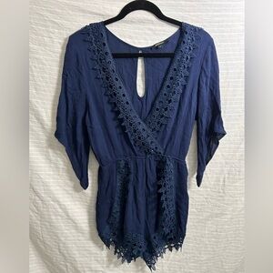 Ambiance Apparel Women's Black Lace Crochet Romper Size M